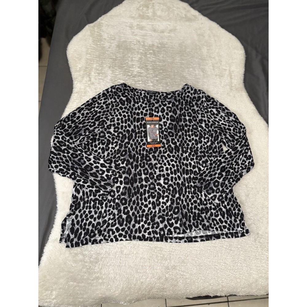 Mario Serrani Women's Crew Neck Long Sleeve Tunic Top XXL Brown Leopard